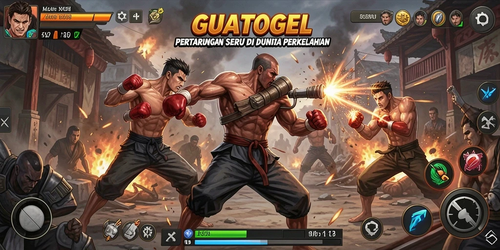 Screenshot gameplay GUATOGEL menunjukkan pertarungan yang intens dan dinamis.