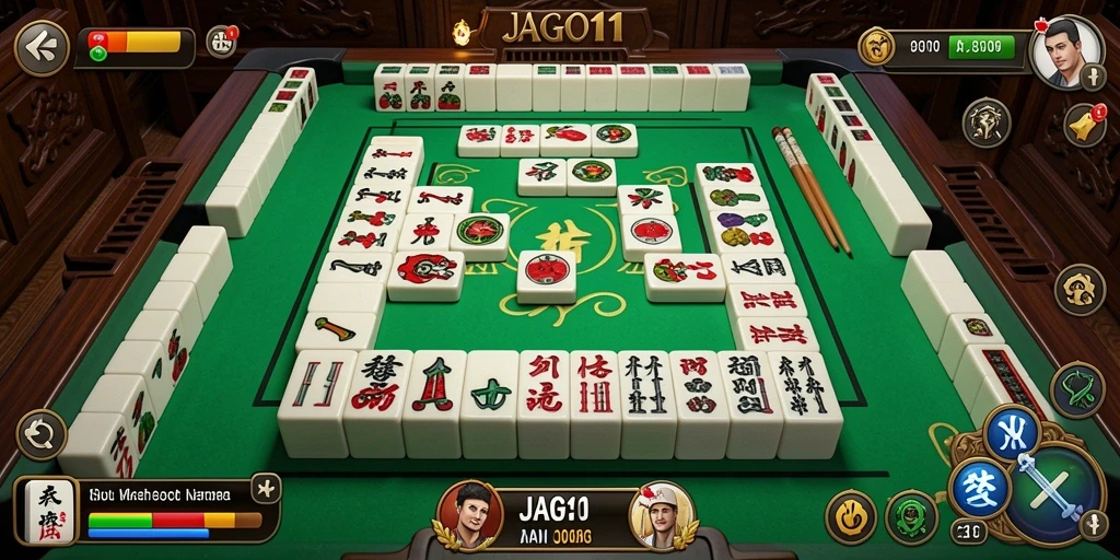 Screenshot utama JAGO11 menampilkan gameplay Mahjong yang seru dan interaktif.