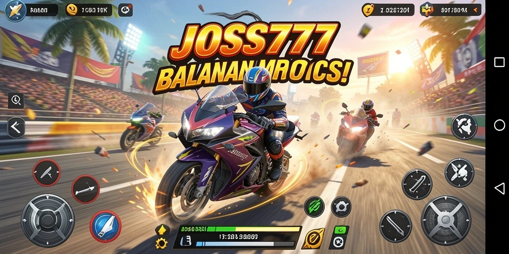 Tampilan gameplay menegangkan dari JOSS777 di lintasan balap.