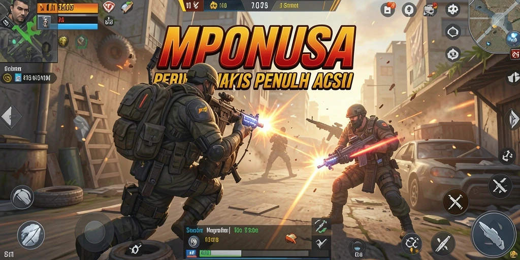 Tangkapan layar gameplay MPONUSA yang menunjukkan pertempuran seru di arena.