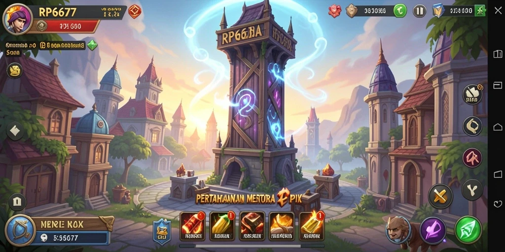 Tampilan gameplay menara pertahanan yang mendebarkan dan strategis.